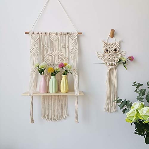 Bluettek Macrame Wall Hanging Shelf, Wood Floating Hanging Storage Shelf Bohomian Wall Decor (Heart) #TOP3