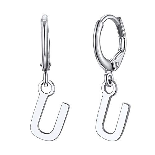 ChicSilver Initial Dangle Hoop Earrings for Women 925 Sterling Silver Personalized 26 Alphabet Letters Huggie Earrings