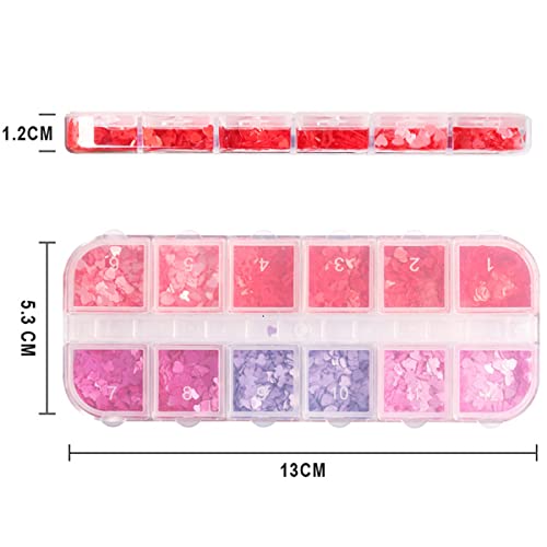 3D Heart Nail Art Stickers Pink Red Lips Letter Heart Nail Glitter Sequins Valentines Day Nail Art Decals Heart Nail Art Glitter Flakes Love Nail Designs For Acrylic Nails Charms Decorations 12 Grids #TOP6