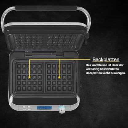 GUTFELS Waffeleisen WAFFLE 5010|Beschichtete Backplatten|1600 Watt| Timer|Display|Überlaufschutz|5 verschiedene Programme|rutschfeste Standfüße|Kabelaufwicklung|Überhitzungsschutz, Schwarz-inox – Bild 7