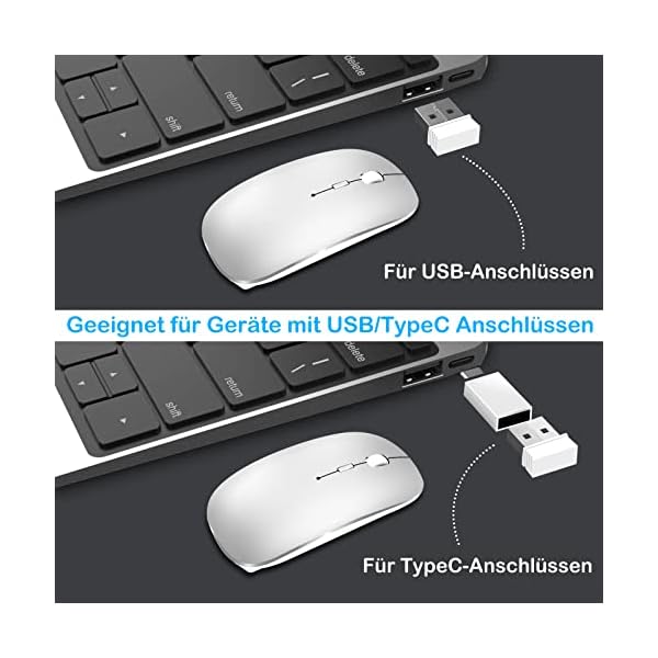 Kabellose Maus, Funkmaus 2,4 GHz mit USB-Empfänger für Laptop Computer -Wiederaufladbar Tragbare Silent Maus Kompatibel… – Bild 5
