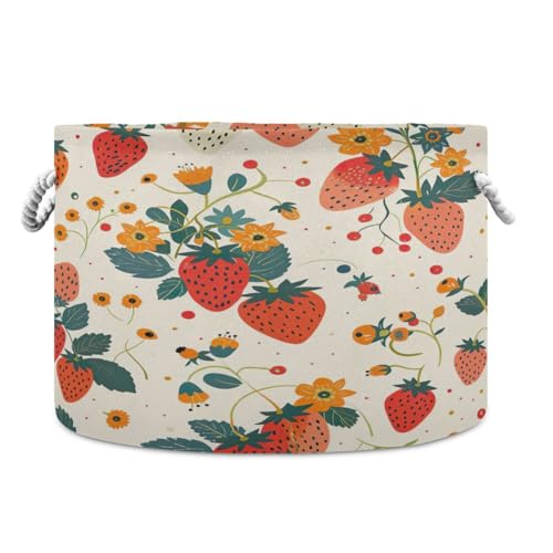 Jihqo Sweet Strawberry Storage Basket Cotton Rope Baskets for Closet Fabric Laundry Baskets with Handle for Toy Home Office Room Organizer