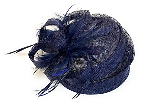 Tocado redondo Sinamay para bodas, tocado de carreras Ascot Hatinator (azul marino)