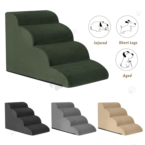 Image of Aodisman Dog Steps for Bed or Couch,4-Step Pet Stairs Ramp for Small Dogs | 17.4 inch H Indoor Non-Slip Dog Stairs Help Senior Dogs,Short-Legged Breeds,Puppies and Cats to Reach Beds and Chairs,Grey,Green