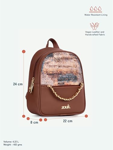 Image of ZOUK Mayra Mini Daypack | Stylish Vegan Leather Backpack for Women with Water-Resistant Lining | Handcrafted Small Day Bag with Gold Zip & Adjustable Straps |