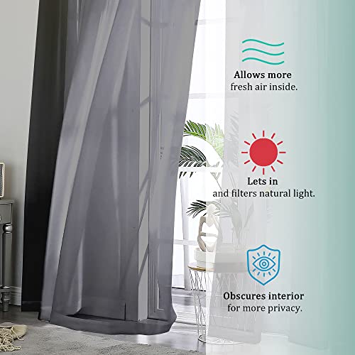 Image of OWENIE Short Black Sheer Curtains 36 Inches 2 Panels Set - Kitchen Tiers Valances Curtains Light Filter Rod Pocket Voile Cafe Curtains for Kitchen Bathroom Small Half Window, 42 in W x 36 in L, Black