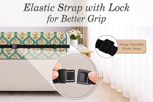 Image of Cloth Fusion 300 GSM Quilted Jaipuri Theme Printed 4 Seater Sofa Cover Mat-Style Fully Covered with Armrest Pockets, Adjustable Straps & Lock Fit (220 cm Seat Run, Floral Damask)