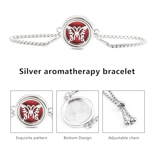 Essential Oil Diffuser Bracelet Aromatherapy Locket Adjustable Bracelet Stainless Steel Butterfly Bracelet with 10 Pcs Refill Pads for Women Girls - Image 3