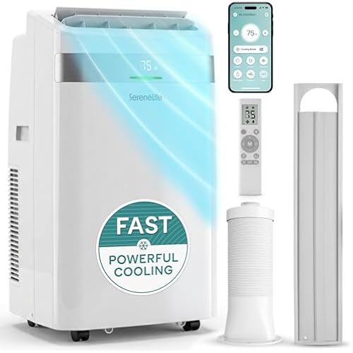 SereneLife Portable Air Conditioner with Wi-Fi, 12,000 BTU Cooling, Compact AC Unit with Window Mount Kit, Dehumidifier & Fan Modes, Adjustable Temperature, Ideal for Bedrooms, White