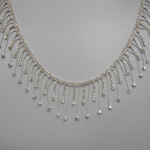 Qiuda Ruban à Franges en Strass - 1 m - Chaîne en Strass - Cristal - pour Mariage, Bal de Fin d'année, soirée - Accessoires de fête Style3: 2-1/4" Argenté