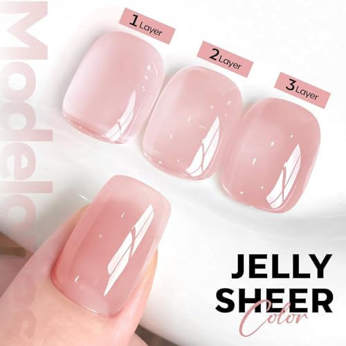 Image of modelones Jelly Nude Pink Gel Nail Polish 15ML, Hema Free Summer Soak-Off UV Gel Polish - 28+Days Long-Lasting Nail Art DIY Manicure Kit Home Salon Women Gifts
