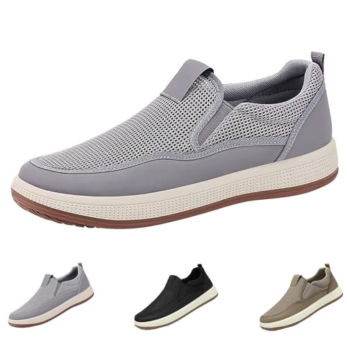 Business sneakers herr, slip-on sneakers herr, lätta inomhusskor, eleganta kostymskor, platt sula, herrpromenadskor, enfärgade joggingskor, bekväma herrskor, sportiga fritidsskor, GRÅ, 40 EU
