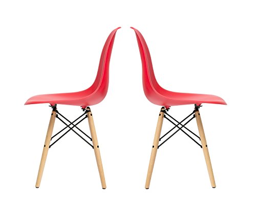 Laura Davidson Furniture Set Of 2 - Chelsea Mid Century Modern Dsw (Wood Legs) Molded Plastic Dining Side Chairs (Red) #TOP3