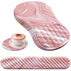 HAOCOO Ergonomic Keyboard Wrist Rest & Mouse Pad Set, Rose Gold Pink | Memory Foam Wrist Support, Ergonomic Keyboard Rest, Smooth Mouse Pad Surface, Non-Slip PU Base, Matching Coaster Set