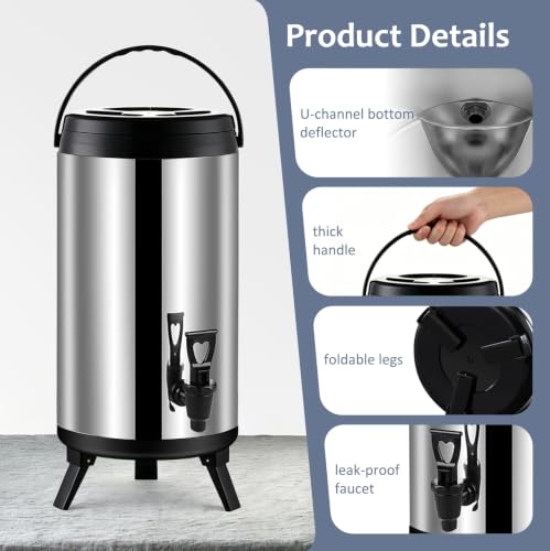 Urna térmica de catering de 12L con patas plegables y grifo 5