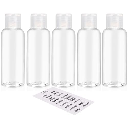 DNSEN 5 Pack 3.4oz Empty Plastic Travel Bottles for Toiletries TSA Approved Leak Proof Squeezable Travel Size Containers Travel Essentials Accessories, clear