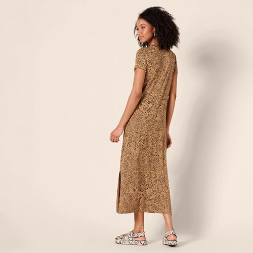 Image of Amazon Essentials Women's Regular Fit Jersey V-Neck Short Sleeve Midi Length T-Shirt Dress, Soft Viscose Stretch Jersey with Side Slits