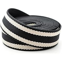 CRAFTMEMORE 1.5 Inches Cotton Webbing Strap, Spiral Pattern, Heavy Webbing Straps for Arts and Crafts, Luxury Bag Strap 2 Yards, Black-Ivory