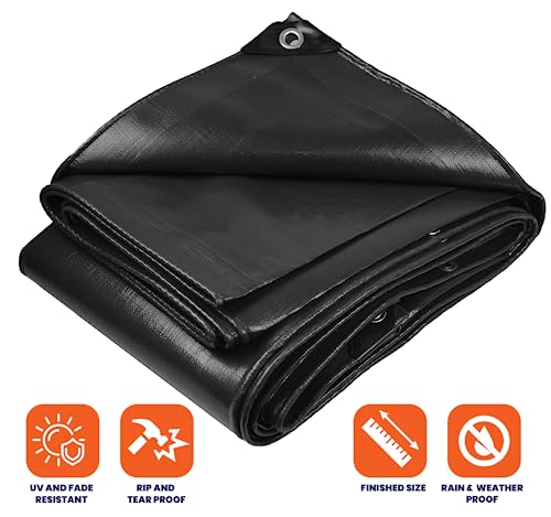 Tarpco Safety Extra Heavy Duty 14 Mil Tarp Cover, Waterproof, UV Resistant, Rip and Tear Proof, Poly Tarpaulin with Reinforced Edges for Roof, Camping, Patio, Pool, Boat (Black 12′ X 12′) by Tarpco Safety - Image 2