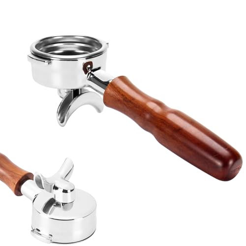 DIBTSA 58mm Espresso Portafilter Compatible with La Marzocco,Double Spouts 2 Ears, Stainless Steel Head and Filter Basket and Wood Handle