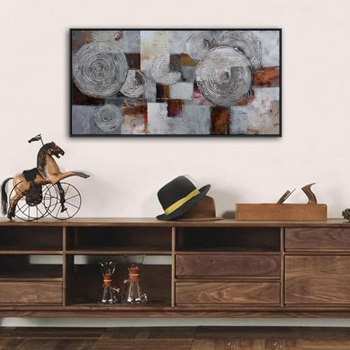 YCPRIMER Framed Tree Ring 3D Textured Abstract Horizontal Wall Art 20" x40 Inches Ready to Hang Grey Brown Palette Knife Canvas Painting for Living Room by YCPRIMER - Used condition - Image 4