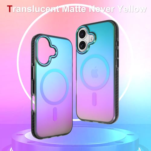 Image of AIGOMARA Magnetic Case for iPhone 17 [Compatible with Magsafe] [Fluorescent Iridescent Green Blue] Slim Shockproof Matte Back Protective Phone Cover for Women Girls 6.3 Inch