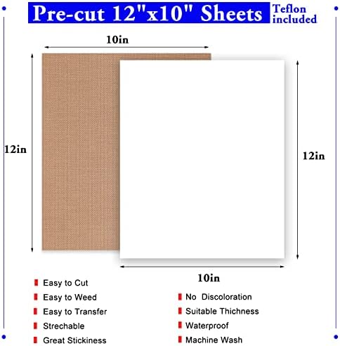 XSEINO White HTV Heat Transfer Vinyl Sheets:13Pack 12" x 10" White Iron on Vinyl for T-Shirt,White Heat Transfer Vinyl for Cricut,Silhouette Cameo or Heat Press Machine(1 Sheet Teflon Included)