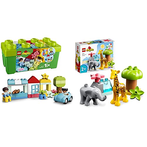 LEGO 10913 DUPLO Classic Brick Box Building Set with Storage, Toy Car, Number Bricks and More, Learning Toys for Toddlers & 10971 DUPLO Wild Animals of Africa, Animal Toys for Toddlers