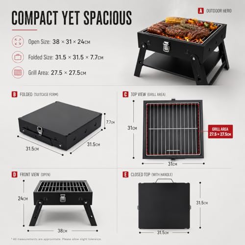 Small Portable BBQ Charcoal Grill: Mini Foldable Table Top Barbecue Grills by Realcook - Used condition - Image 7