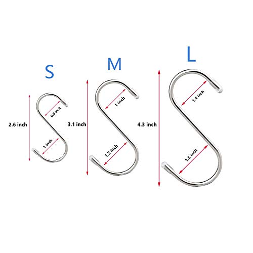 S Shaped Hooks Stainless Steel Metal Rubber Caps Head Hanging Hangers Hooks For Home Kitchen Bathroom Bedroom Office, 30 Pack 3 Sizes (S+M+L, Each 10 Pack） #TOP1