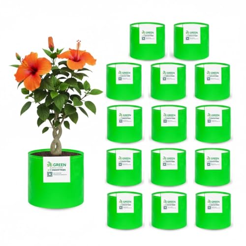 Image of HDPE Grow Bags for Plants 10X10 Inch (Pack of 15) | 260 GSM Heavy Duty UV-Protected Round Green Colour Plant Bags for Terrace and Vegetable Gardening | Strong & Reusable|