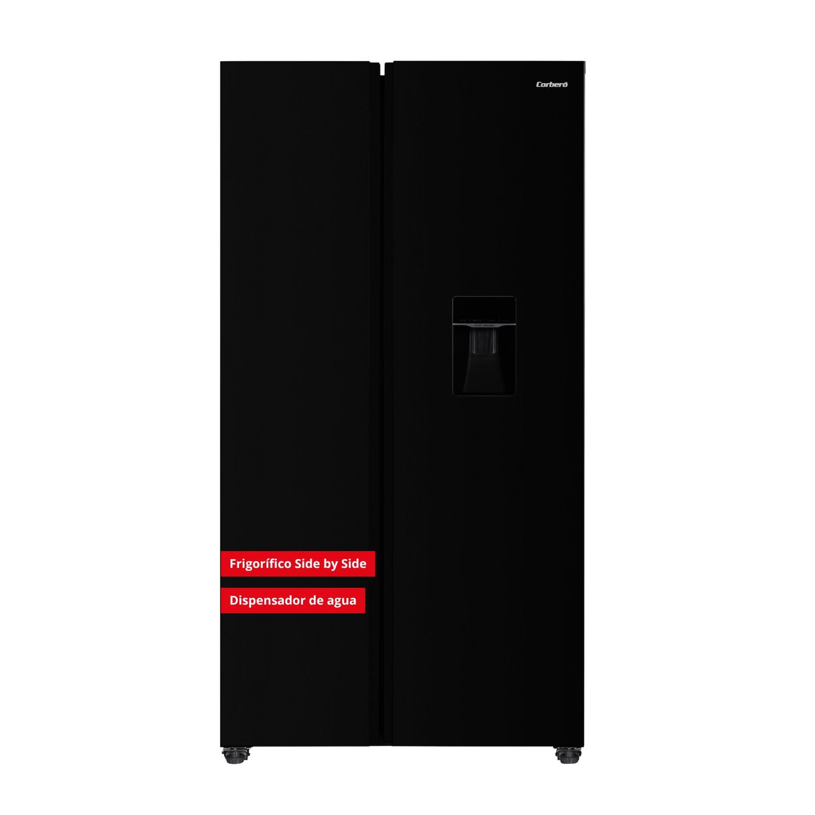 Corberó - Frigorífico Americano | CFSBSH735NWD | No Frost | Inverter | 439L | 177cm | Dispensador de Agua | Twist Ice Maker | Luz Led | Display | 4 cajones | Negro