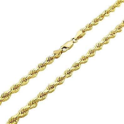 Galaxy Gold GG 14K Solid Yellow Gold Diamond Cut Rope Chain Necklace for Men, 3mm, Fine Jewelry