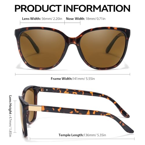 LVIOE Damskie okulary przeciwsłoneczne z polaryzacją 2P – stylowa i modna ochrona UV400 do aktywności na świeżym powietrzu, A01 czarny + żółw / brązowy, 141mm x 56mm x 47mm x 18mm x 136mm