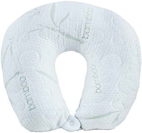 Supreme Bamboo Travel Neck Pillow - Hypoallergenic Travel Pillow with Removable Bamboo Cover & Snap button