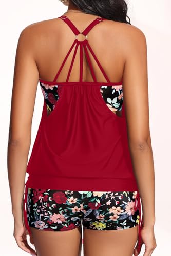 Image of Holipick Blouson Tankini Swimsuits for Women - Two Piece Tummy Control Bathing Suit with Shorts Modest Swimwear