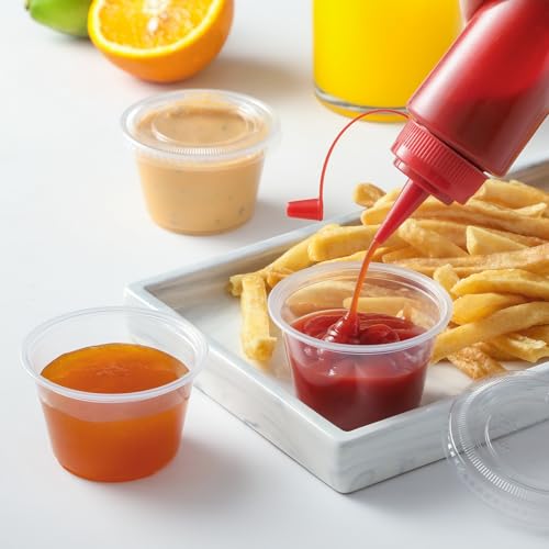100 Sets of 4 oz Portion Cups with Lids for Jello Shots and Small Plastic Containers
