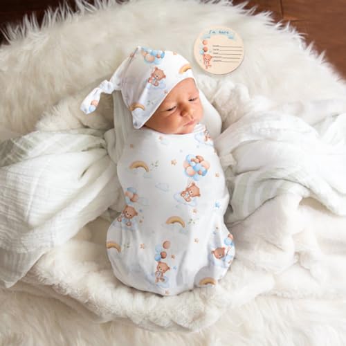 Image of Ylsteed Baby Swaddle Blanket and Headband Set, Newborn Receiving Blanket Swaddle Wrap for Girls and Boys, Swaddling Blankets Neutral for Newborn, Soft and Skin-Friendly 32 * 32 inches(Bear Pattern)