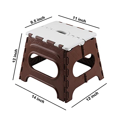 Image of Primelife 12 Inches Plastic Folding Step Stools, Foot Stool for Kitchen Convenient Usages, Quick-Fold Step Stool - Made in India (Brown - White)