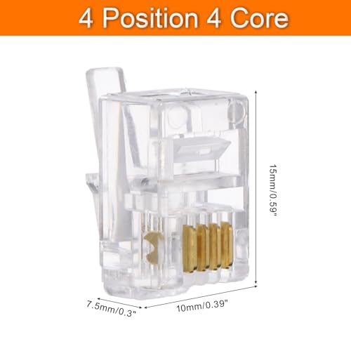 QUARKZMAN Telefonmodularstecker männlich RJ9/RJ10/RJ22 Anschlüsse, Kupferkern 4P4C klar 20 Stück