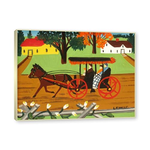Paysage peinture affiche Maud Lewis avec grand cadre doré 60x80cm