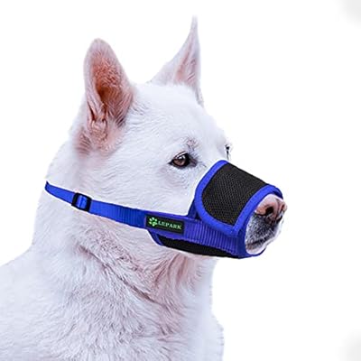 ILEPARK Breathable Beehive Dog Muzzle Mesh Nylon Adjustable for Small Medium Large Dogs, Soft Muzzles to Prevent Biting, Chewing and Barking(L,Blue)