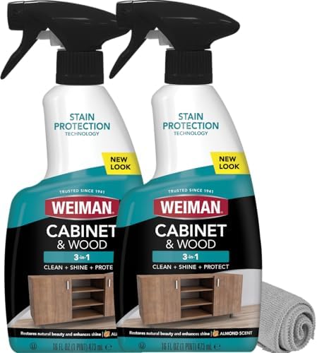 Weiman Cabinet and Wood Cleaner, Shine, Clean and Protect Spray - For Wood Cabinets, Furniture, Tables, Baseboards, Trim and more, 16 oz, 2 PACK with MicroFiber Towel