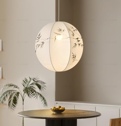 Lámpara colgante de tela E27 estilo francés vintage y japonés para salón comedor 42CM 4