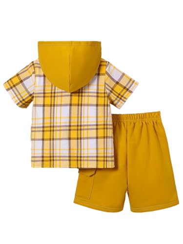 Image of Boys 2 Pieces Clothing Shorts Set Short Sleeve Plaid Button Down Shirt and Cargo Shorts Set 4-12Y