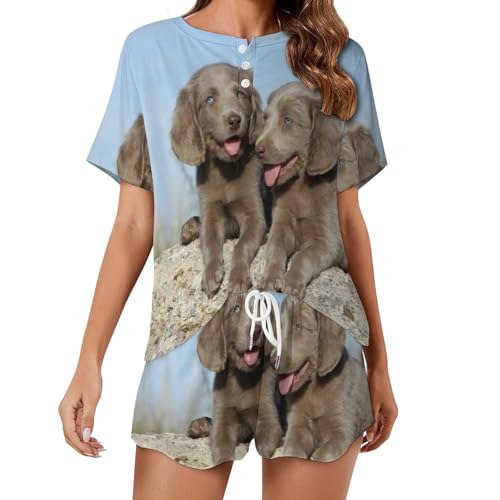 Pyjama court pour femme Chiot Noir en coton léger pour l'été