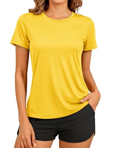 TACVASEN Woman T-Shirt Short Sleeve Sport Gym Running Yoga Tops Quick Dry Breathable Training Shirts Lightweight for Women (S, Yellow)