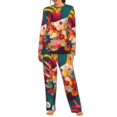 Ensemble de pyjama doux motif cœur vêtement de nuit femme manches longues