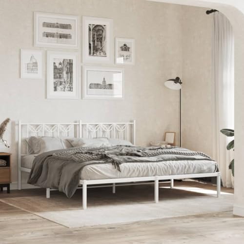 Genérico Estructura Cama sin colchón con cabecero Metal Blanco 180x200cm,Mobiliario,Camas y Accesorios,Camas y somieres 376181