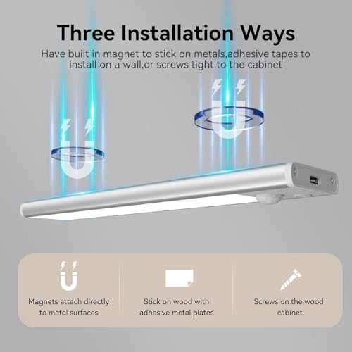 Image of Under Cabinet Lighting, 3 Color Magnetic Motion Activated Under Cabinet Lights, Rechargeable Closet Lights 1800mAh Battery Operated, Wireless Dimmable Under Counter Lights for Kitchen,Hallway 2 Pack